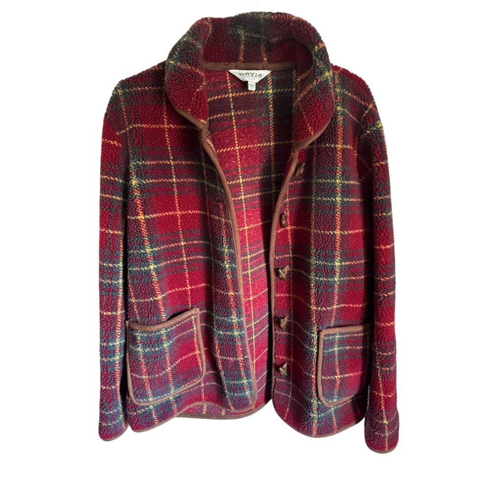 Large Orvis red plaid fleece Sherpa Jacket